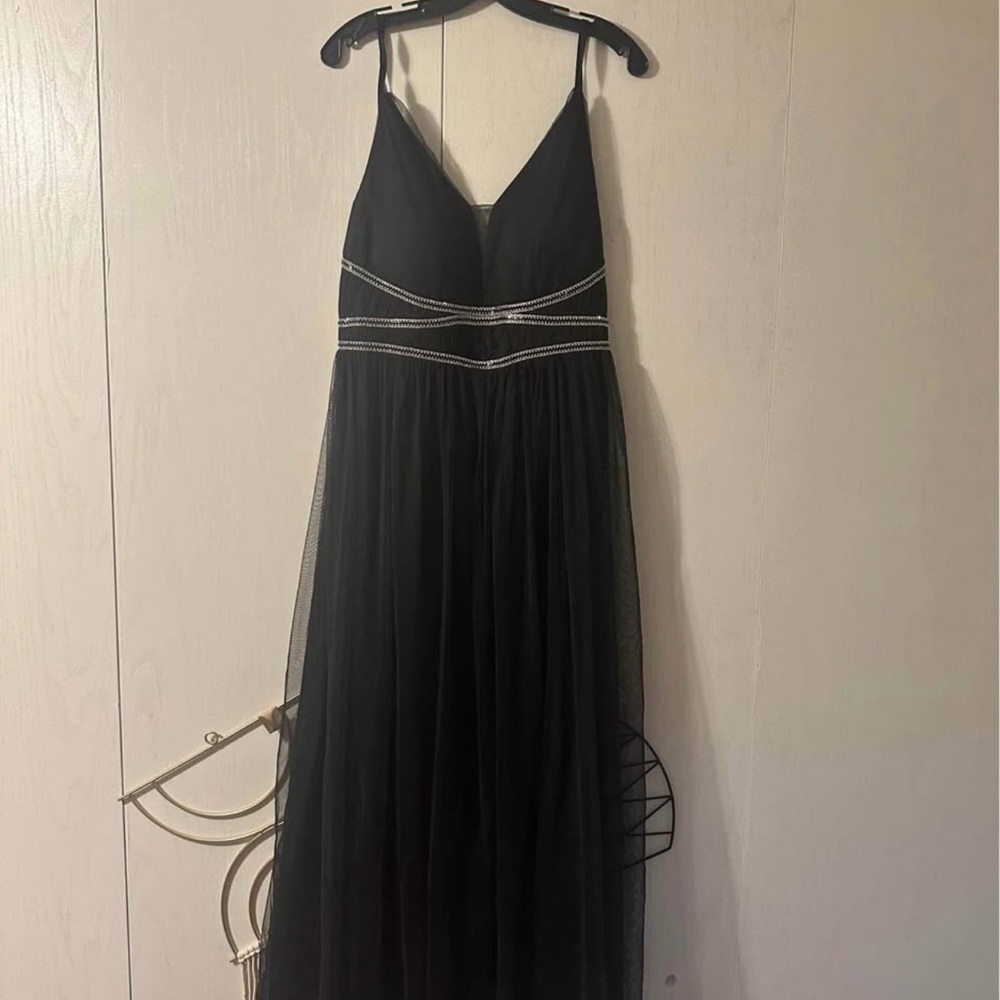 Carolee Black Maxi Dress with Silver Accents